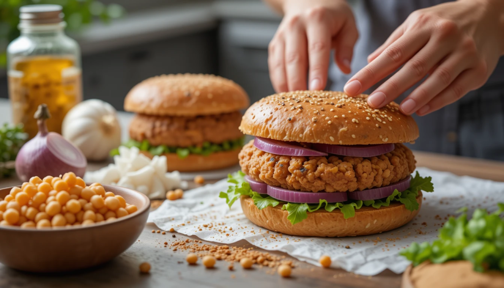 Hambúrguer Vegano de Grão-de-Bico