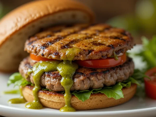 Hambúrguer Vegano de Quinoa e Espinafre com Molho Verde