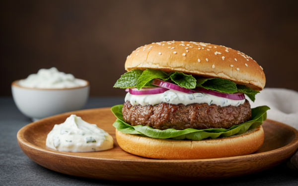 Hambúrguer Turco de Cordeiro com Molho de Iogurte e Hortelã