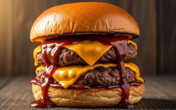 Cheeseburger Duplo com Queijo Cheddar e Molho BBQ Artesanal