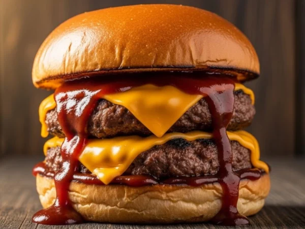 Cheeseburger Duplo com Queijo Cheddar e Molho BBQ Artesanal